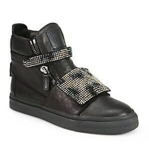 Giuseppe Zanotti Limited Edition High top crystal studded black leather Sneakers